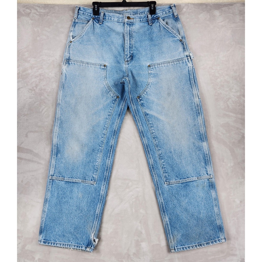 Carhartt B73 DST Jeans Mens 38x32 Blue Original Dungaree Double Knee Distressed